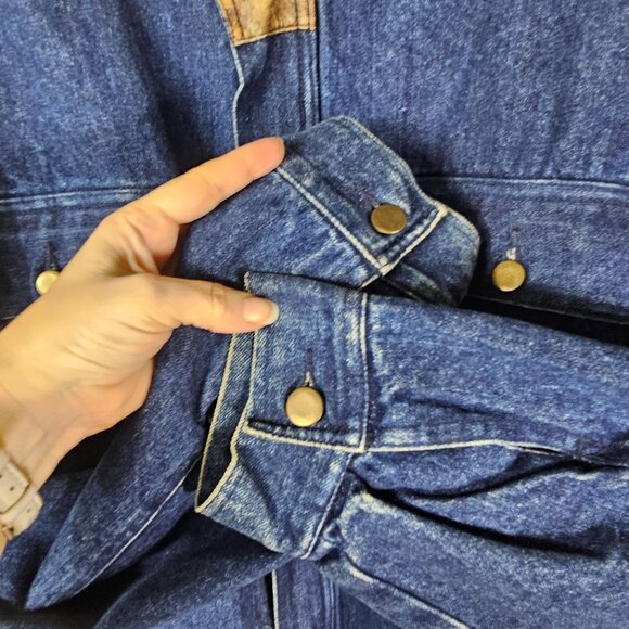 VTG Austin Heavy Denim Jacket Leather Collar XL Insulated Barn Coat Action Back - Picture 7 of 16